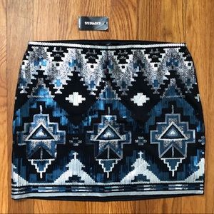 NWT Express Sequin Aztec Skirt XS